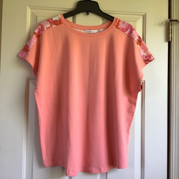 Isaac Mizrahi Solid Print Combo Top with Extended Sleeve Sea Coral SZ L - Picture 1 of 16